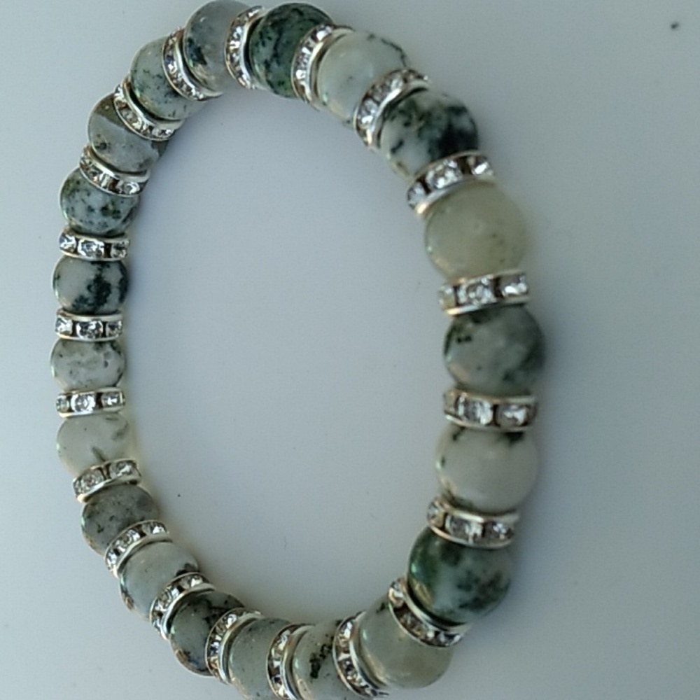 Jade Green Tree Bark Agate stretch bracelet